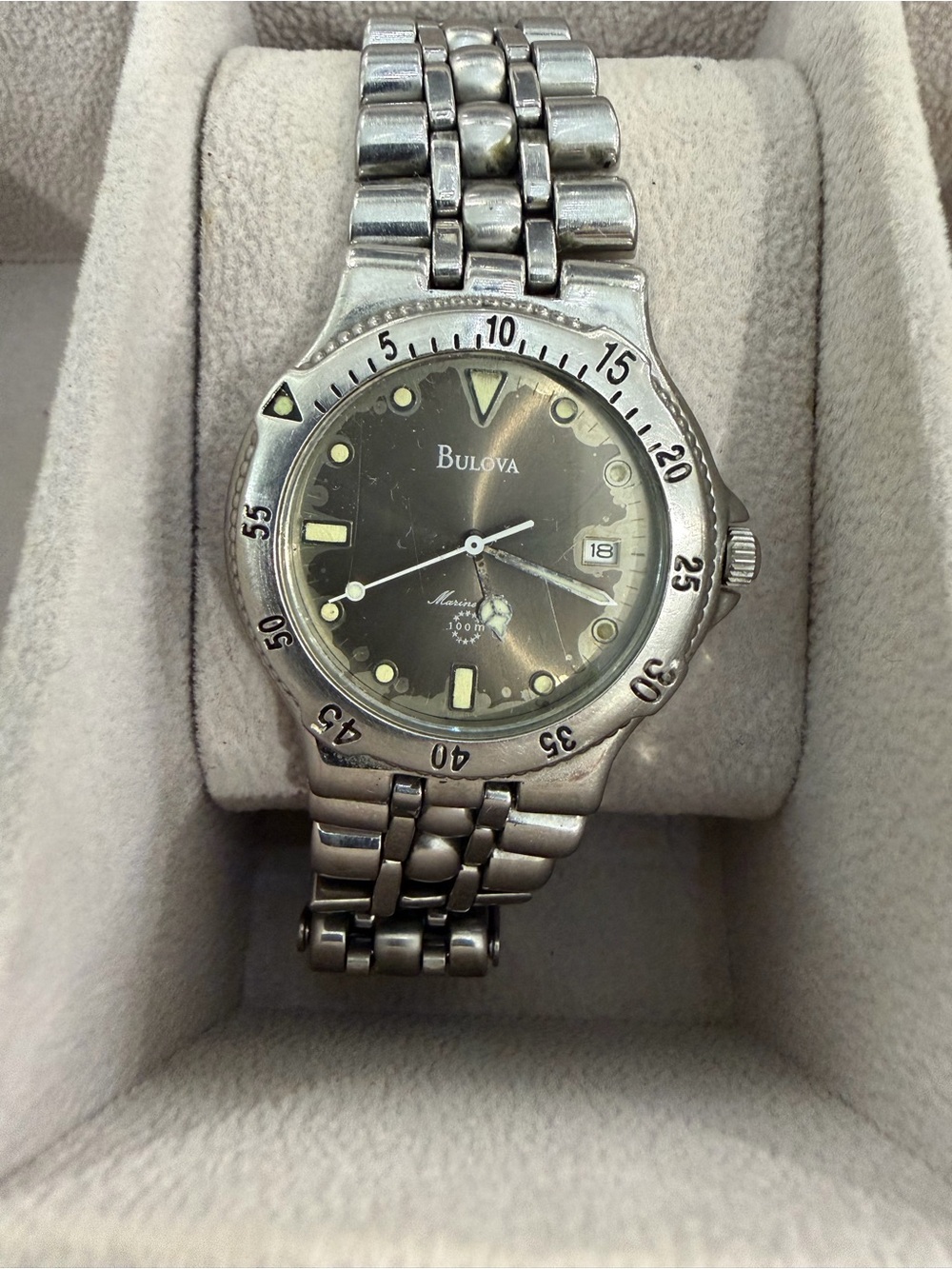 Bulova Men's Silver Stainless Steel Watch with Dark Gray Dial